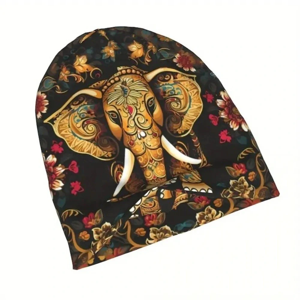 2 Boho Beanies Asian Elephant & Pouncing Tiger Winter Hat Soft & Warm One‎ Size